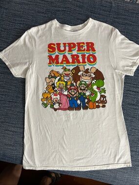 MAD Engine Super Mario White Tee with Pastel Multicolor Print